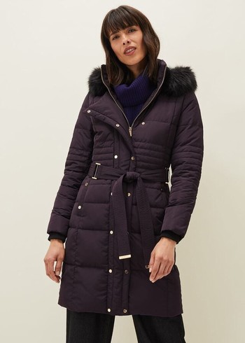 Phase Eight Leonor Tie Belt Puffer Coats Purple USA | 7802564-GN